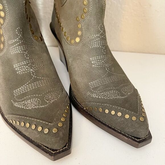 Zadig & Voltaire Cara pointed suede boots in khaki western studded suede size 40 - Picture 10 of 14